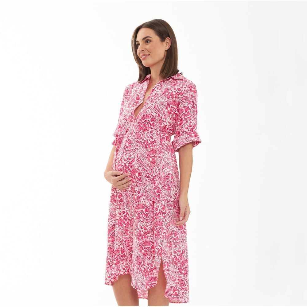 Ripe Janis Shirt Dress Hot Pink / White size large maternity Photoshoot boho